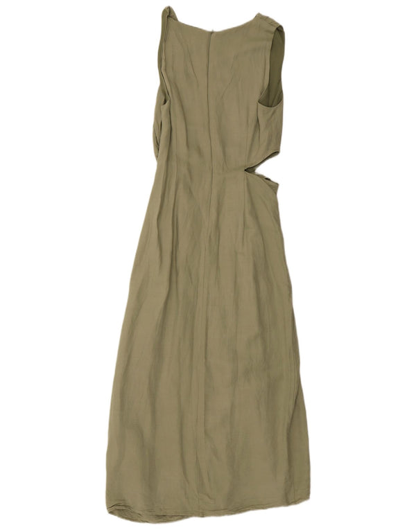 Zara Womens Cut Out Ærmeløs Maxikjole UK 12 Medium Khaki Viscose