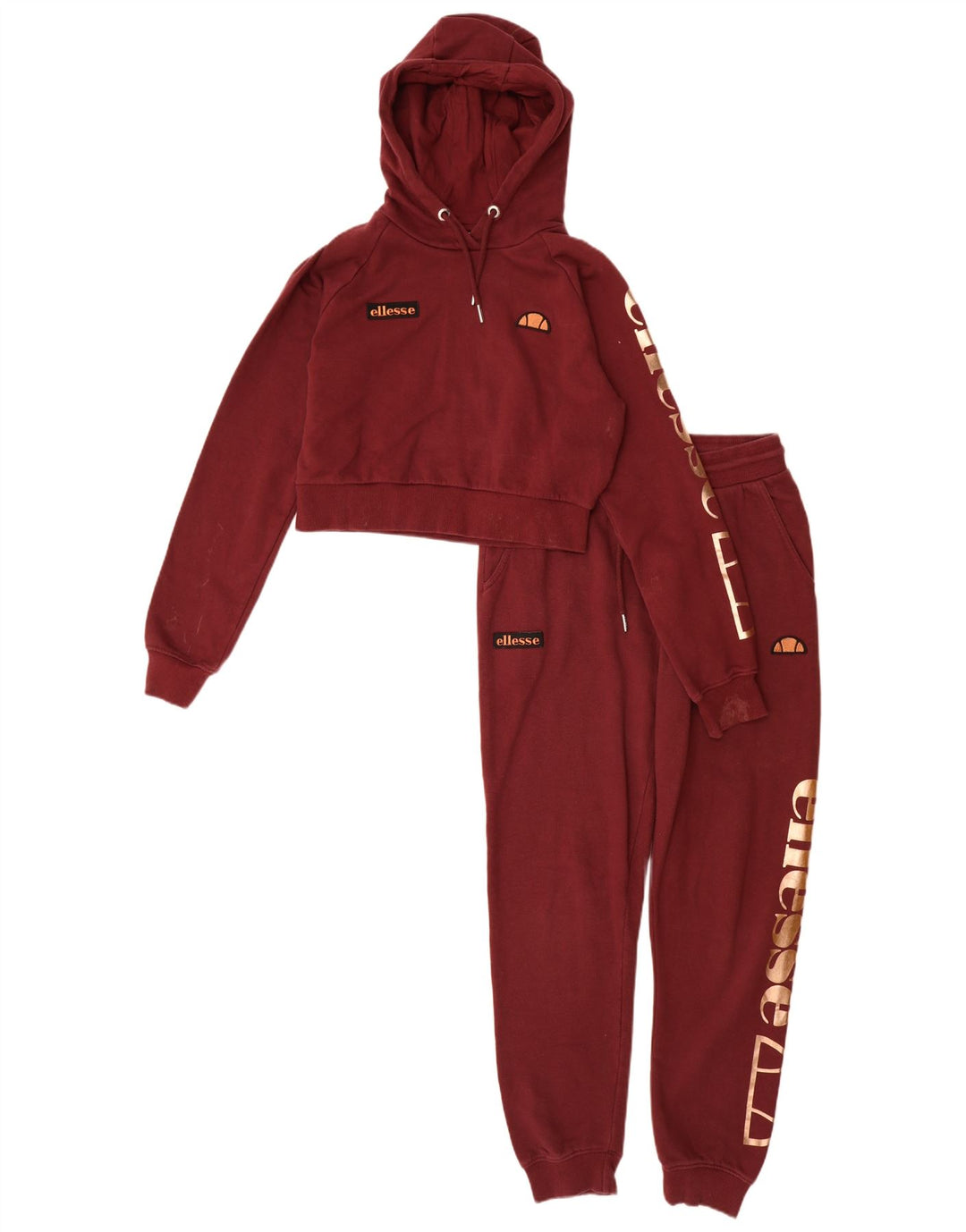Ellesse Womens Graphic Full Tracksuit UK 8 Small Burgundy Cotton