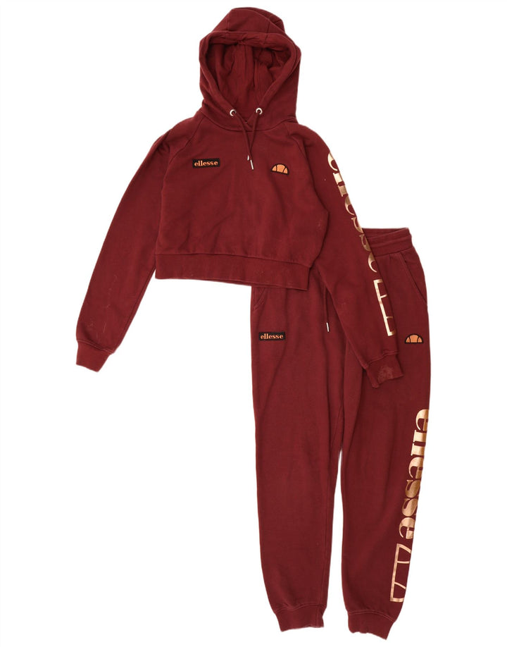 Ellesse Womens Graphic Full Tracksuit UK 8 Small Burgundy Cotton