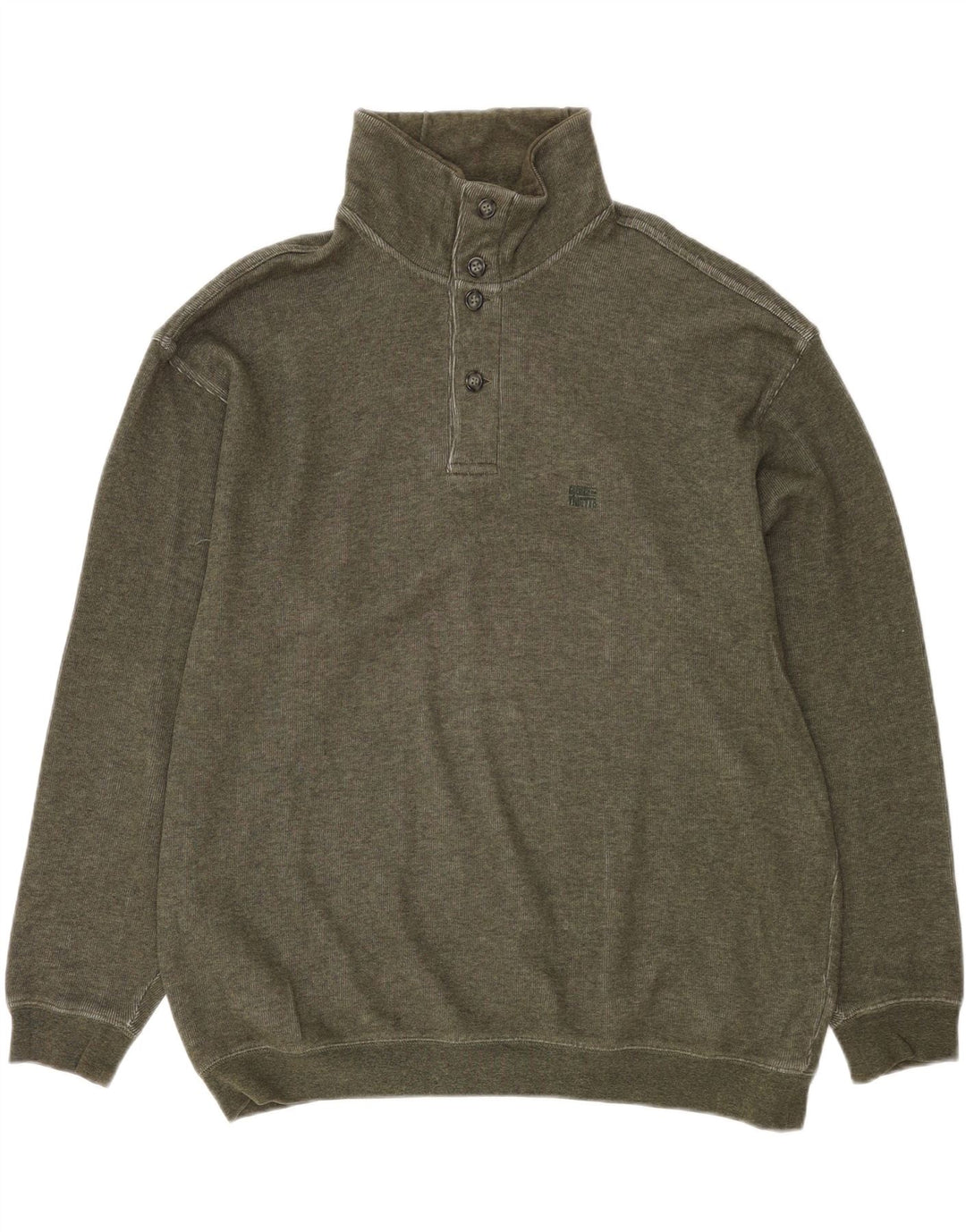 Globe Trotter Herre Button Neck Sweatshirt Jumper Stor Khaki Bomuld