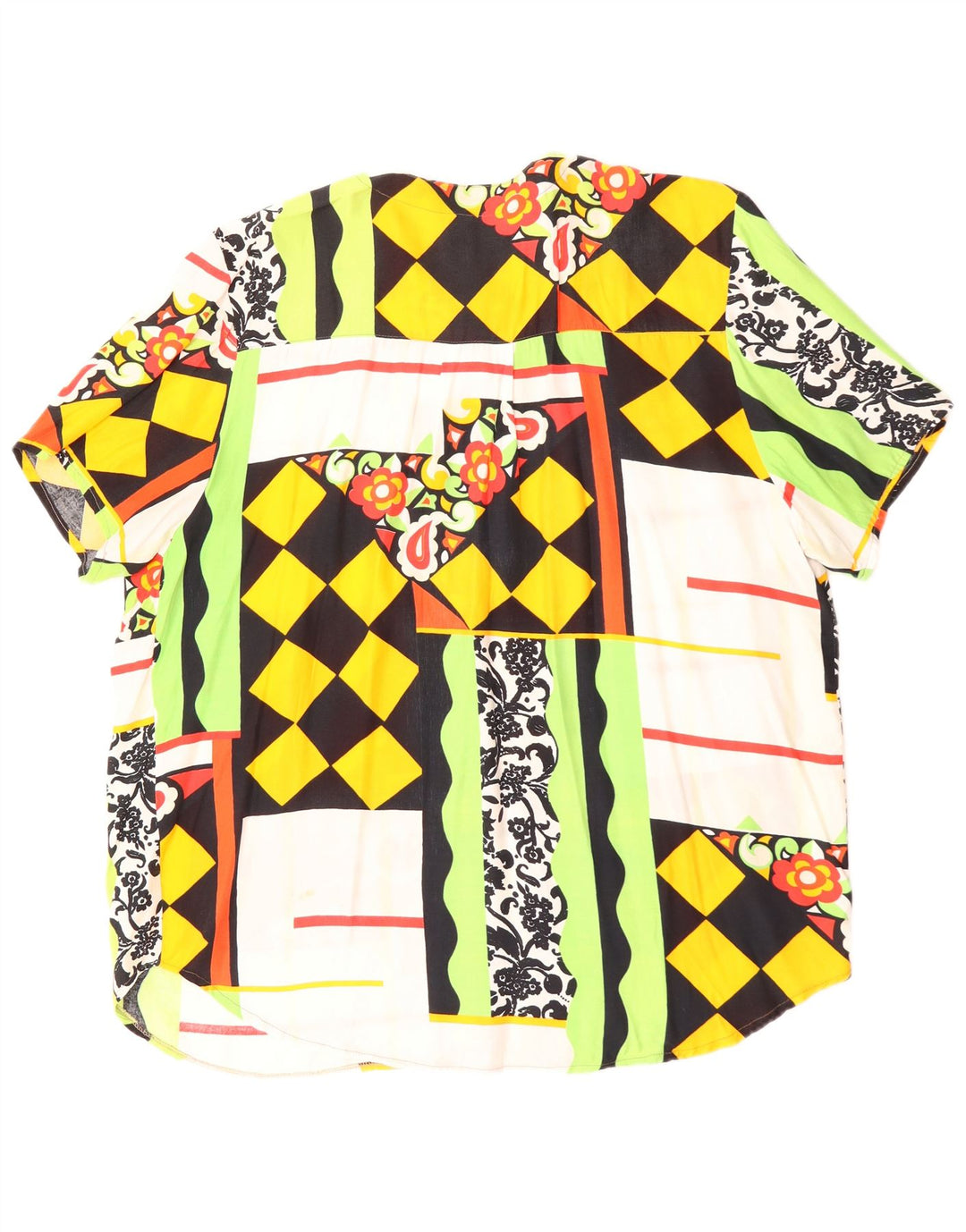 Vintage kvinders kortærmet skjortebluse UK 20 2XL flerfarvet patchwork
