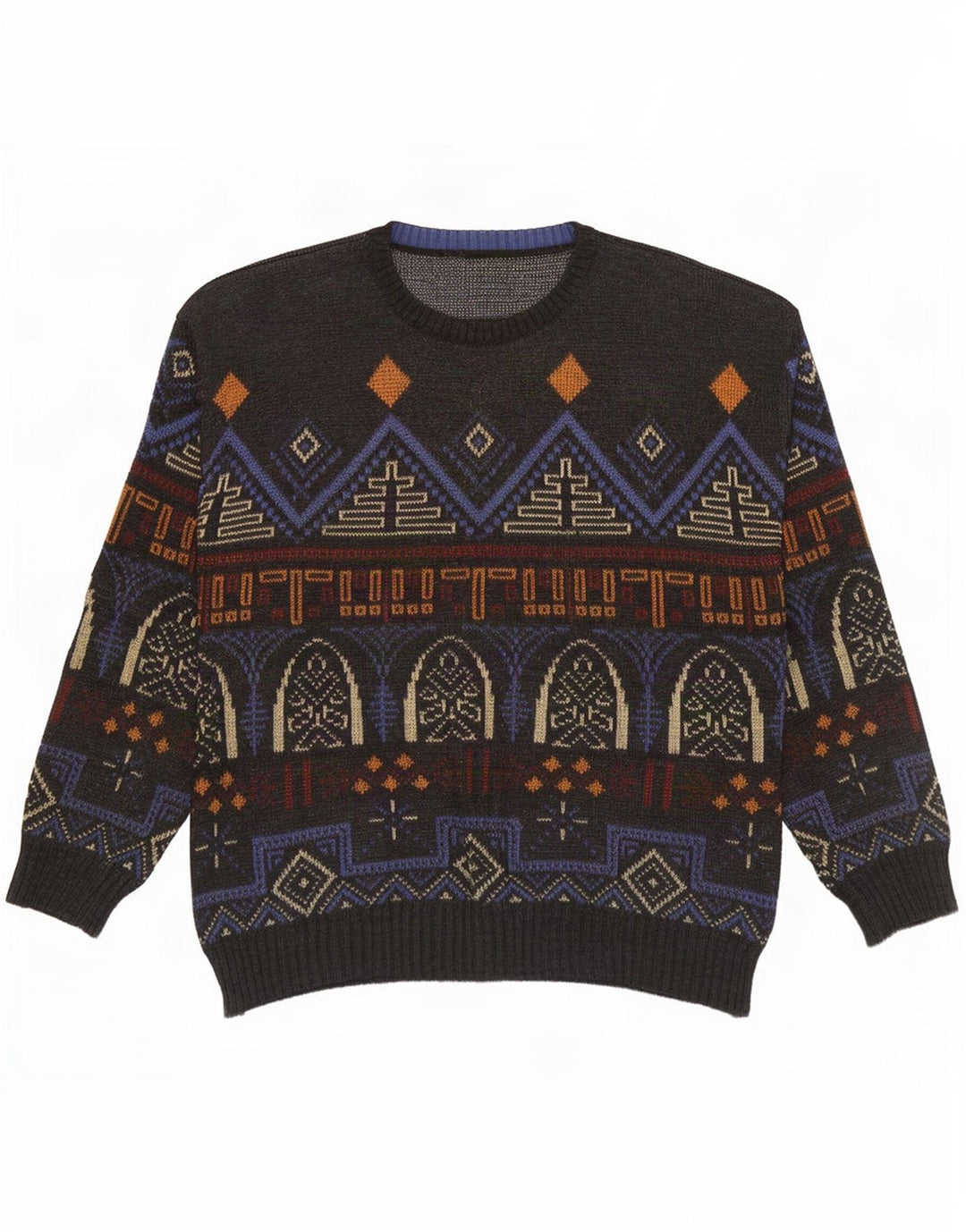 Vintage herre rund hals sweater IT 54 XL flerfarvet geometrisk