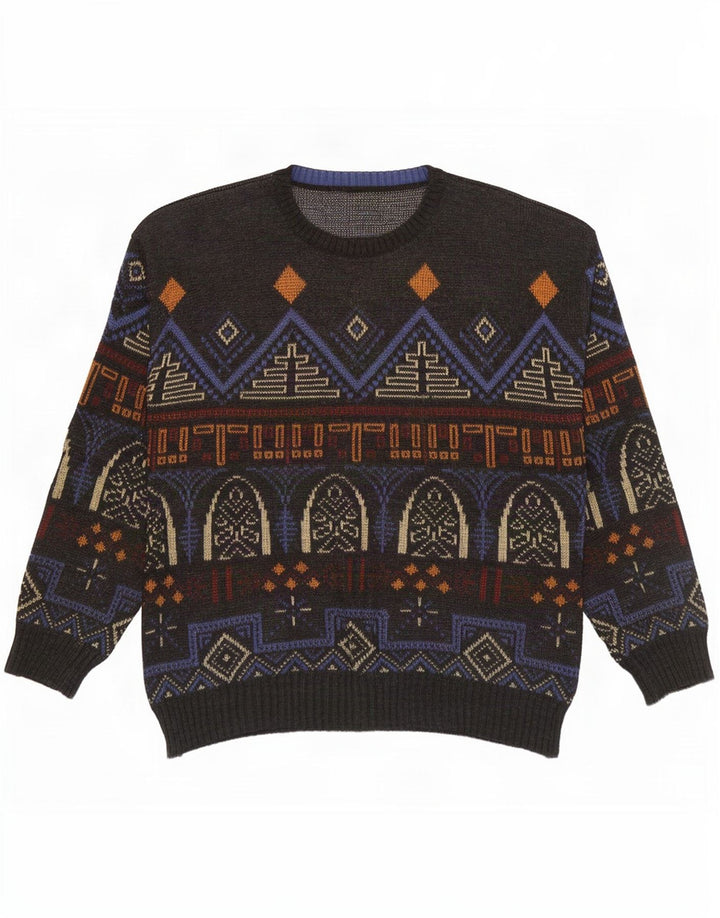 Vintage herre rund hals sweater IT 54 XL flerfarvet geometrisk