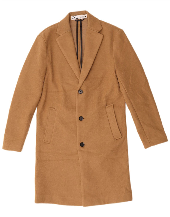 Zara Herre Oversized Overfrakke UK 34 XS Beige Polyester