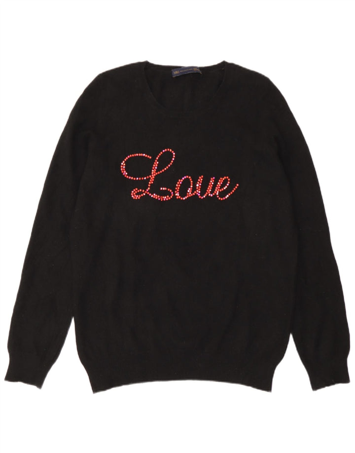 Marks & Spencer Dame grafisk rund hals sweater UK 14 Large Black