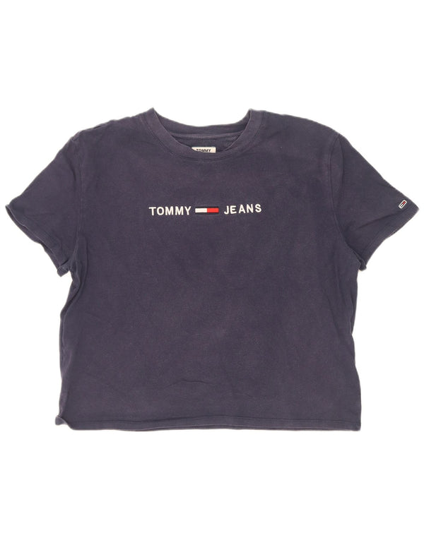 Tommy Hilfiger Womens Crop Graphic T-Shirt Top UK 18 XL Navy Blue Cotton