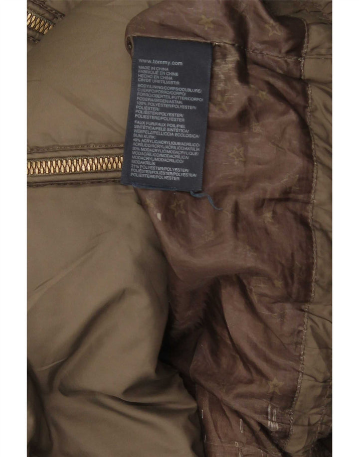 Tommy Hilfiger Dame Hætte Polstret Frakke UK 10 Small Khaki Polyester
