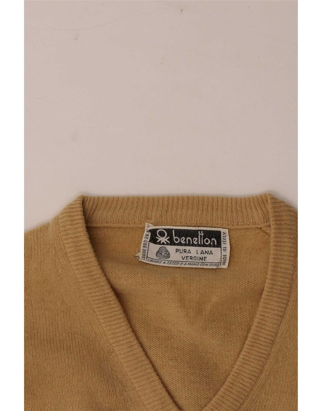 Benetton Dame V-hals sweater UK 10 Small Beige Uld