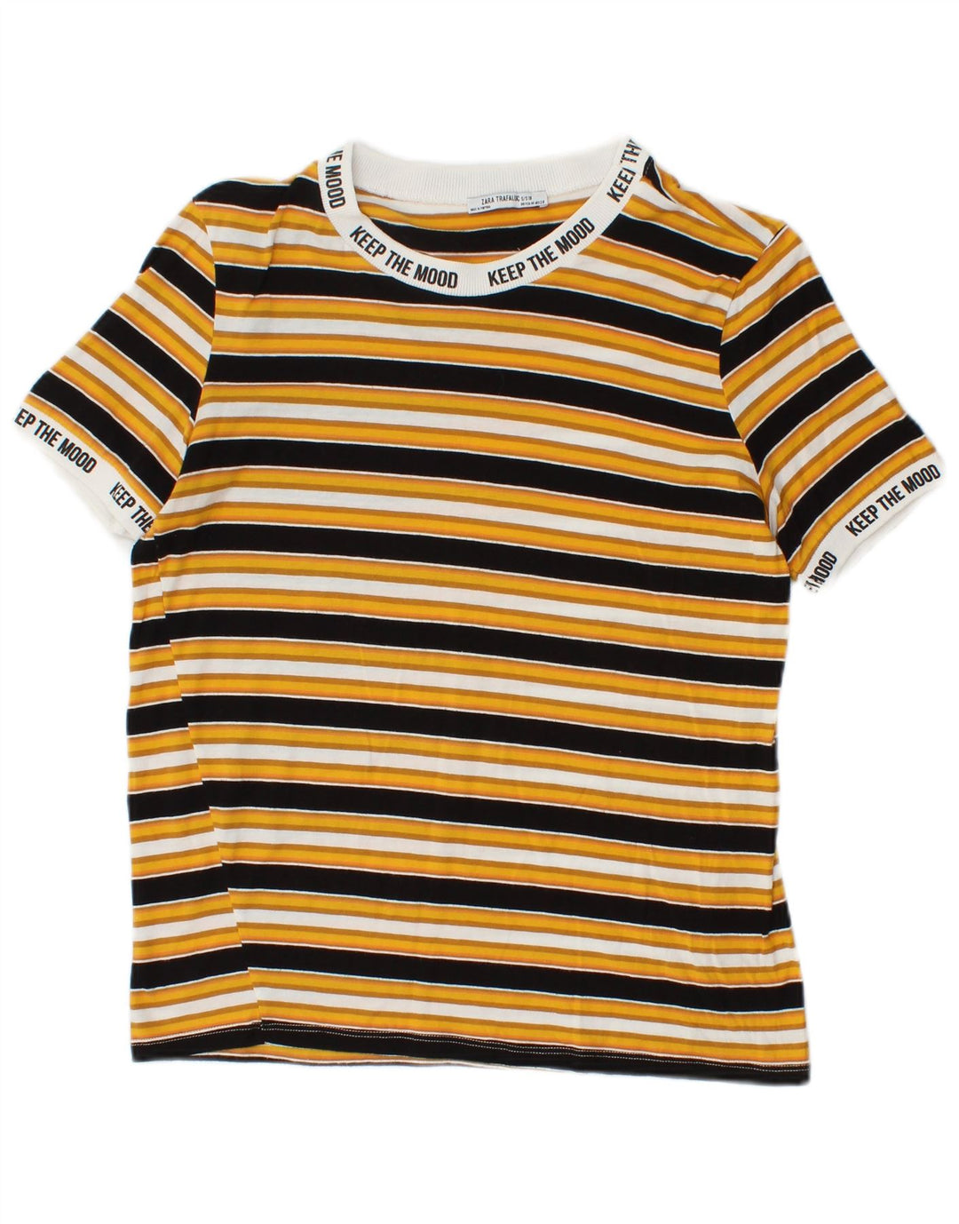 Zara Grafisk T-Shirt Top UK 12 Medium Gul Stribet