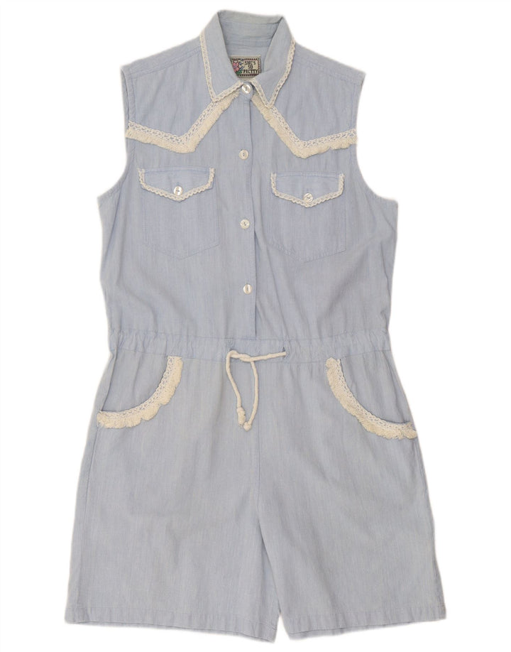 Vintage Dame Ærmeløs Playsuit UK 16 Large Blue
