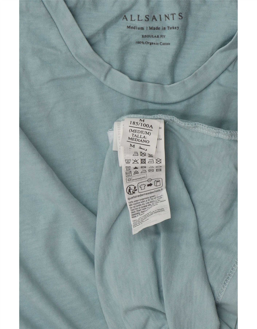 All Saints Herre Regular Fit T-Shirt Top Medium Blue Bomuld