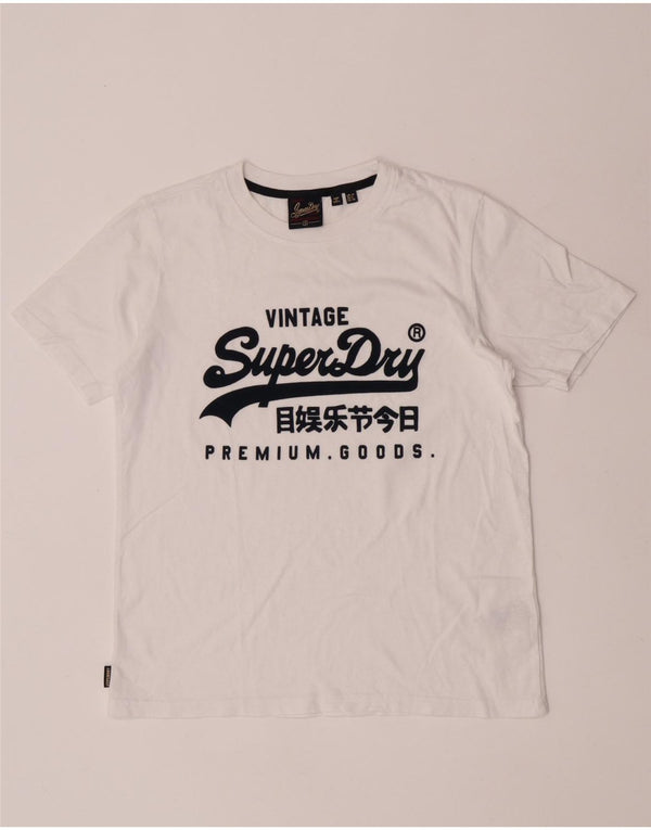 Superdry Grafisk T-shirt top til kvinder UK 10 Lille hvid bomuld