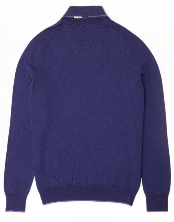 Massimo Dutti Herre Zip Neck Jumper Sweater Medium Navy Blue Bomuld