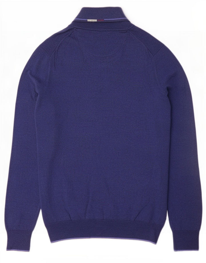 Massimo Dutti Herre Zip Neck Jumper Sweater Medium Navy Blue Bomuld