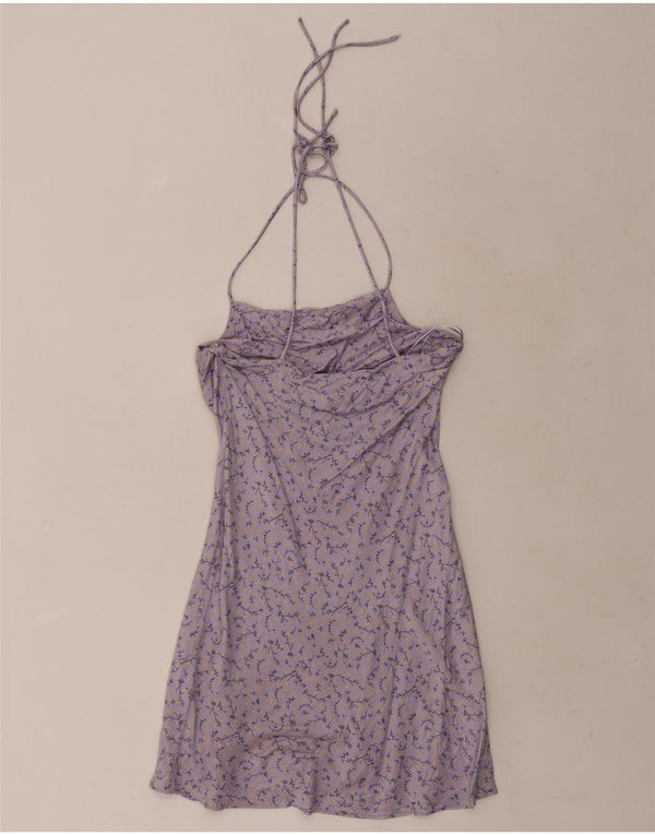 Zara Dame Mini Halter Dress UK 6 XS Lilla Floral Viscose
