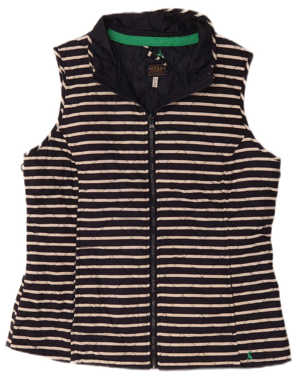 JOULES Dame Quilted Gilet UK 14 Large Navy Blue Stribet Bomuld