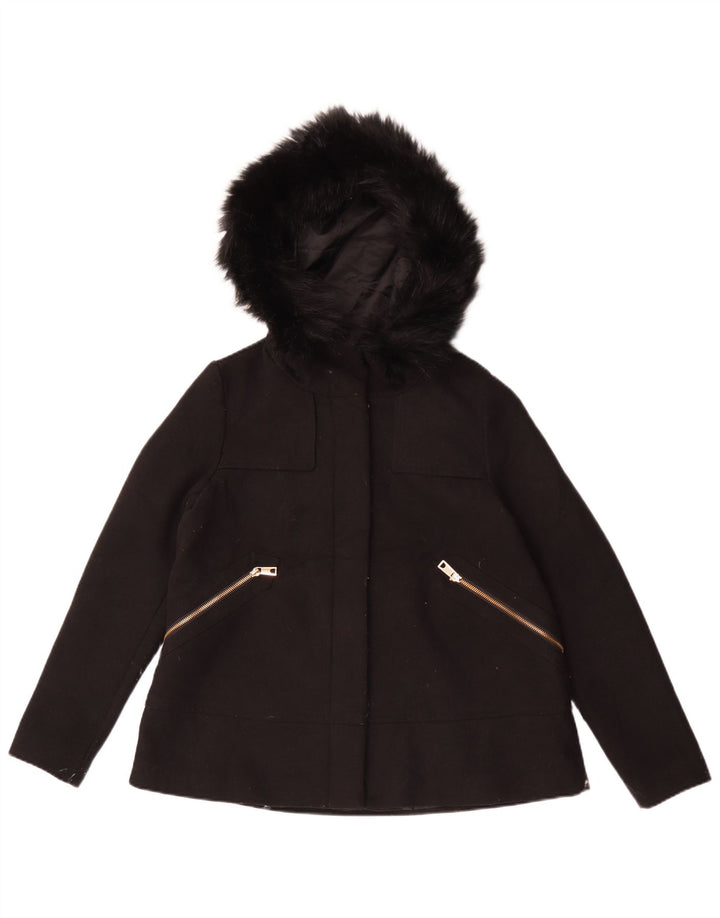 Zara Dame Hooded Bomber Jacket UK 10 Small Black Polyester