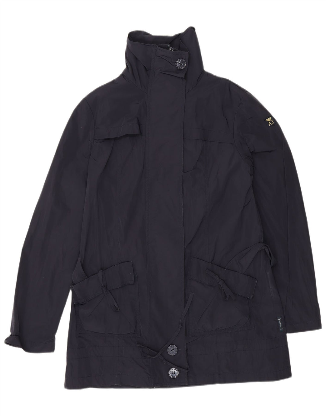 ARMANI JEANS Trench Coat til kvinder US 6 Medium Navy Blue Polyester