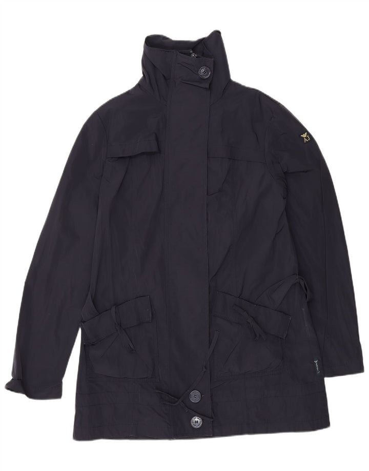 ARMANI JEANS Trench Coat til kvinder US 6 Medium Navy Blue Polyester
