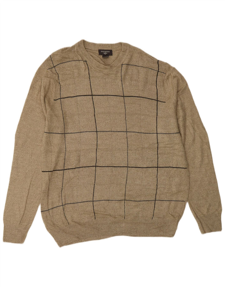 DOCKERS Herre Crew Neck Jumper Sweater Stor Beige Ternet Akryl