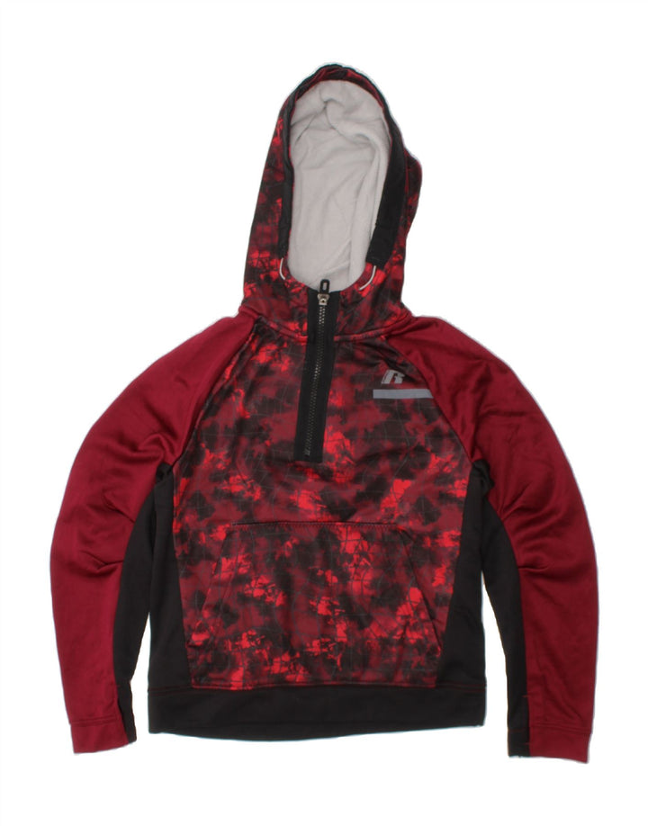 RUSSELL ATHLETIC Boys Hoodie Jumper 7-8 Years Medium  Maroon Colourblock Vintage Russell Athletic and Second-Hand Russell Athletic from Messina Hembry 