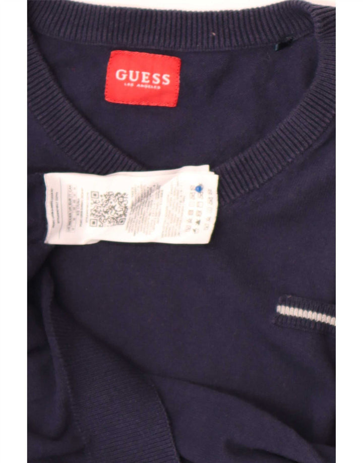 Guess Herre V-hals sweater Medium marineblå bomuld