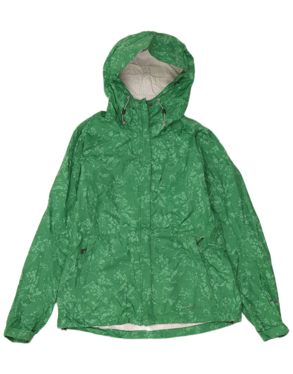 EDDIE BAUER Womens Hooded Rain Jacket UK 14 Medium Green Floral Nylon