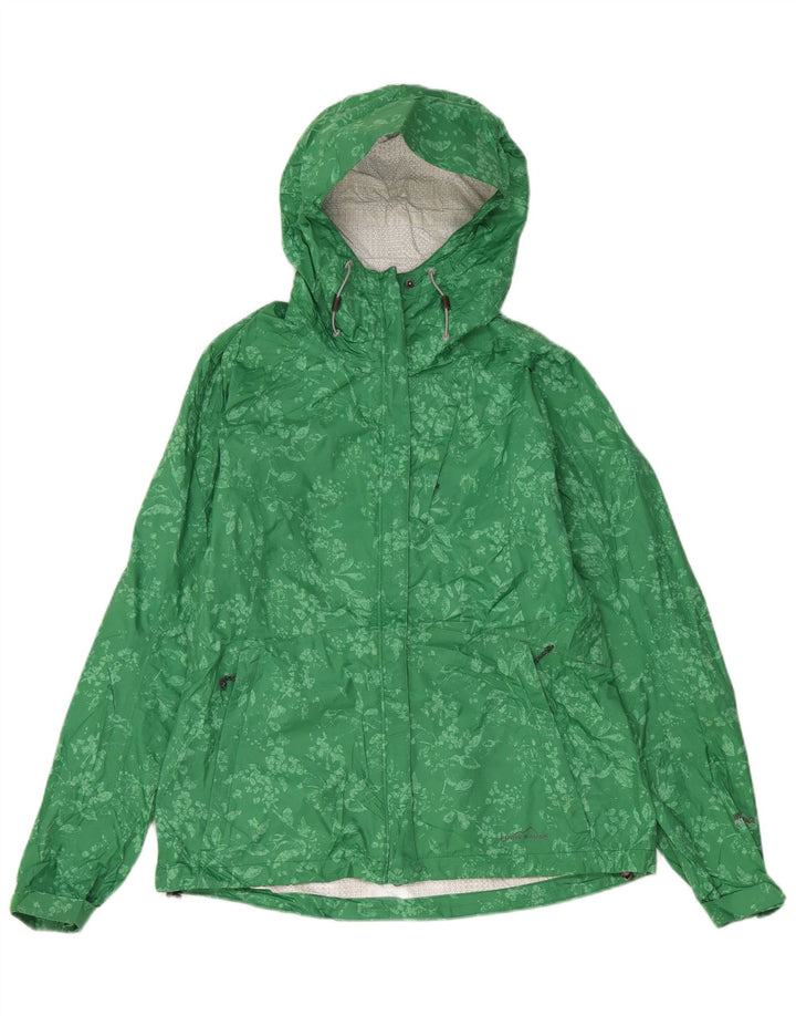 EDDIE BAUER Regnjakke med hætte til kvinder UK 14 Medium Green Floral Nylon