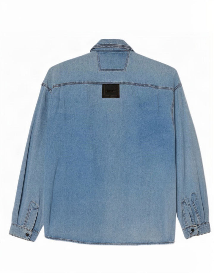 Vintage denimskjorte til mænd, stor blå farveblok