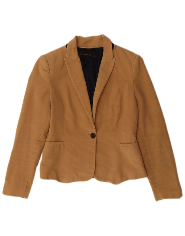 Zara Womens Crop 1-knap blazerjakke UK 12 Medium Beige Acetate