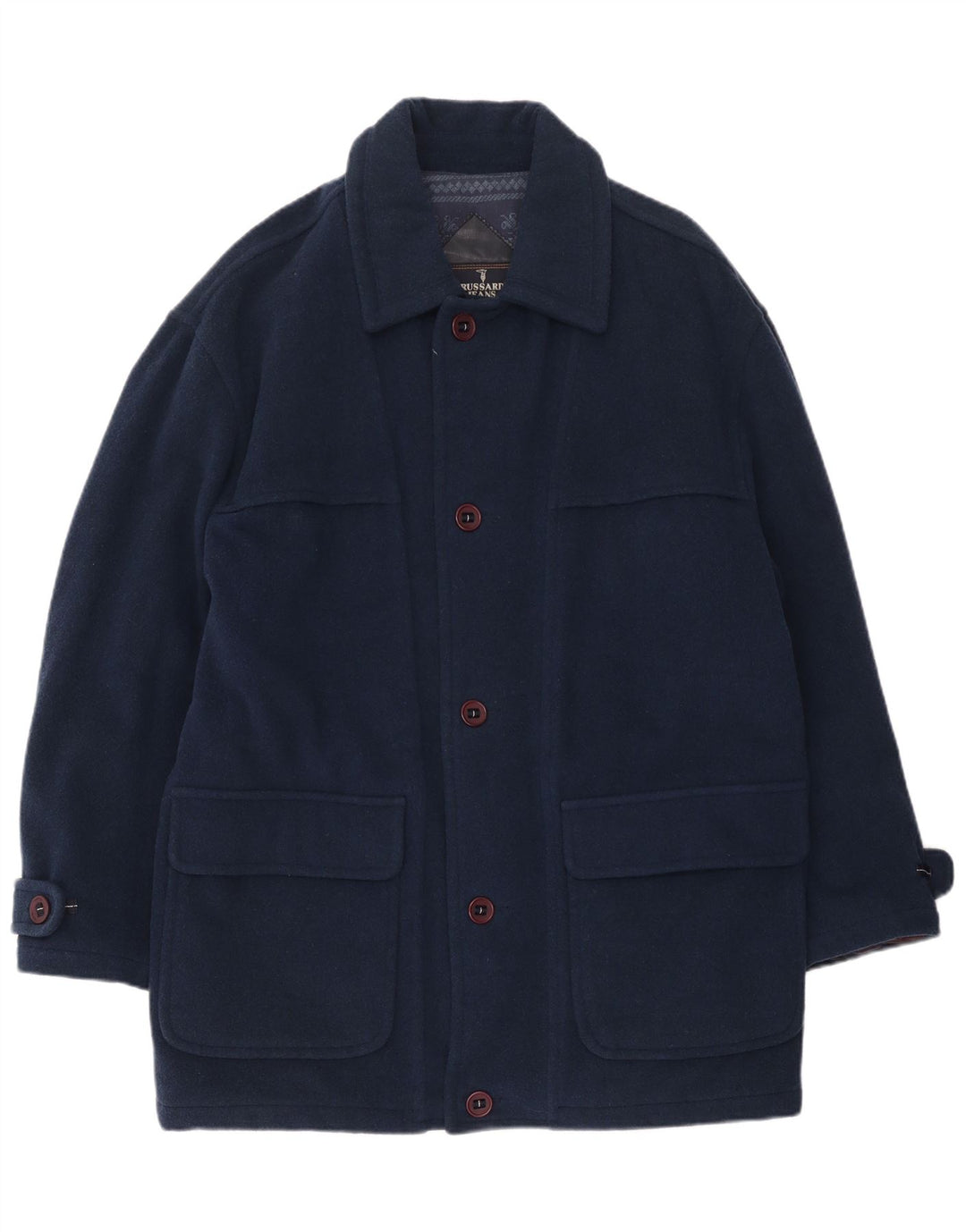 Trussardi Jeans Herre Overfrakke UK 40 Large Navy Blue Wool