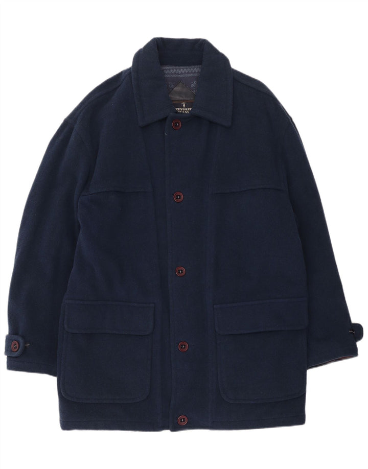 Trussardi Jeans Herre Overfrakke UK 40 Large Navy Blue Wool