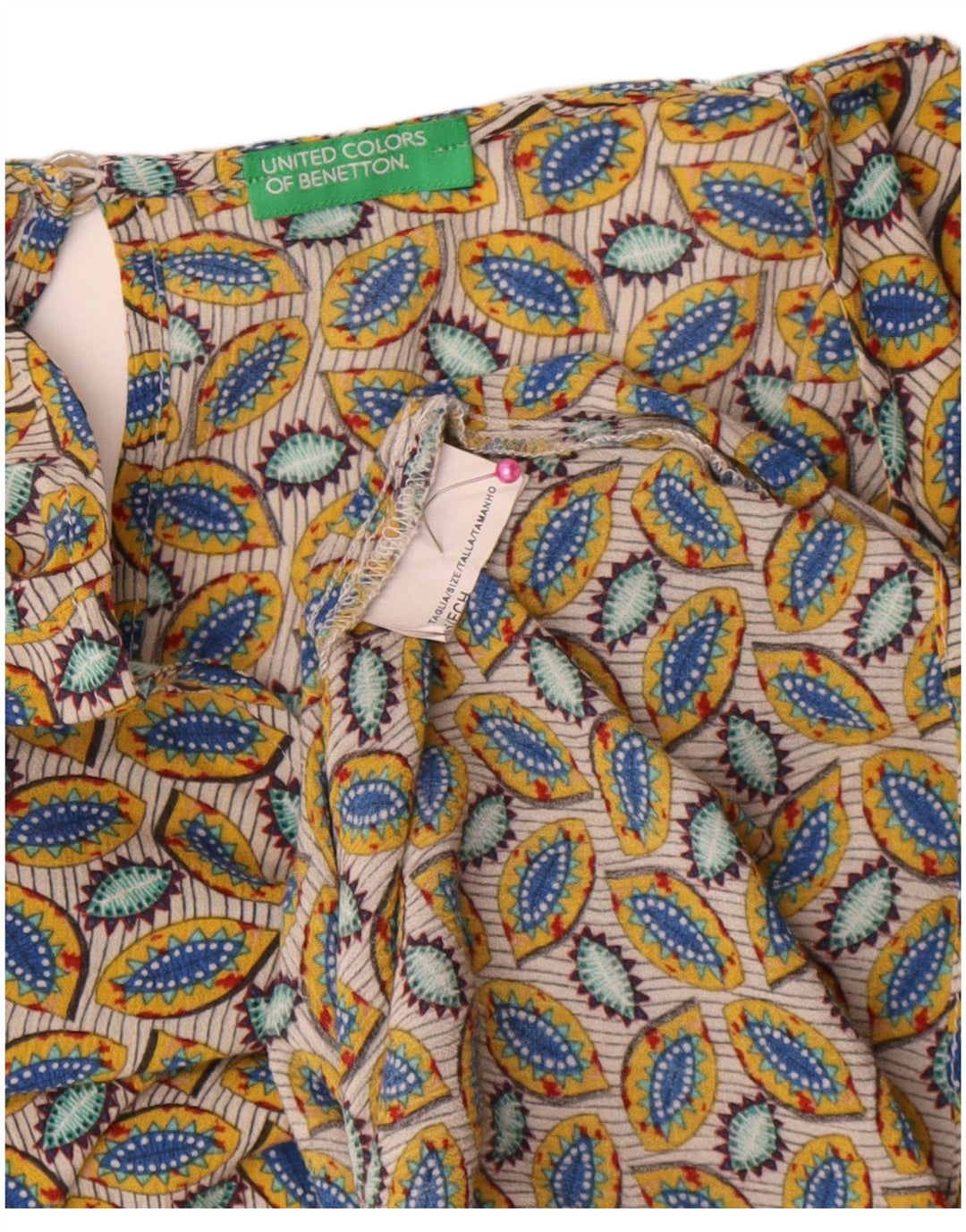 Benetton kvinders abstrakt mønster Loose Fit bluse Top UK 6 XS Multifarvet