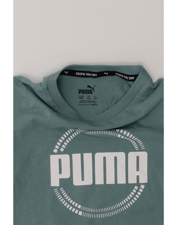 PUMA Girls Graphic T-Shirt Top 7-8 Years Green | Vintage Puma | Thrift | Second-Hand Puma | Used Clothing | Messina Hembry 