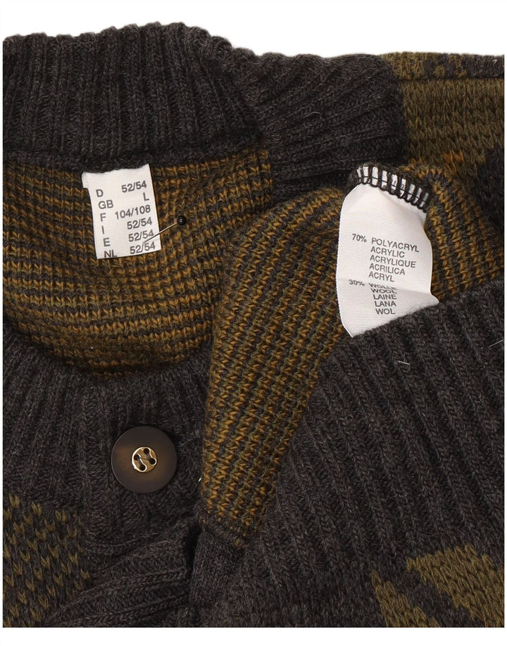 Vintage herre cardigan sweater stor grå geometrisk polyakryl