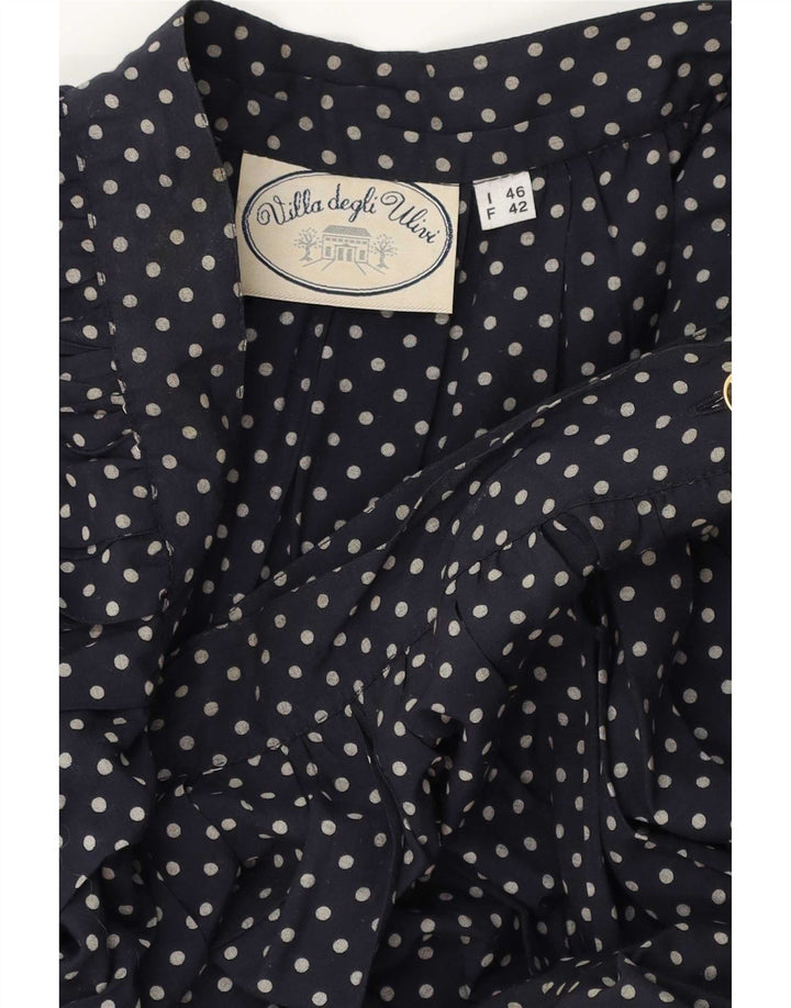 Vintage Dame Maxi Flared Skirt IT 46 Large W30 Navy Blue Polka Dot