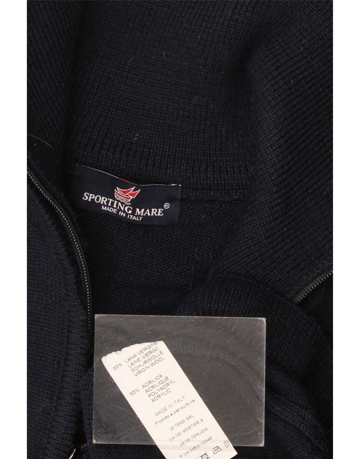 Sporting Mare Herre Zip Neck Jumper Sweater Large Navy Blue Virgin Wool