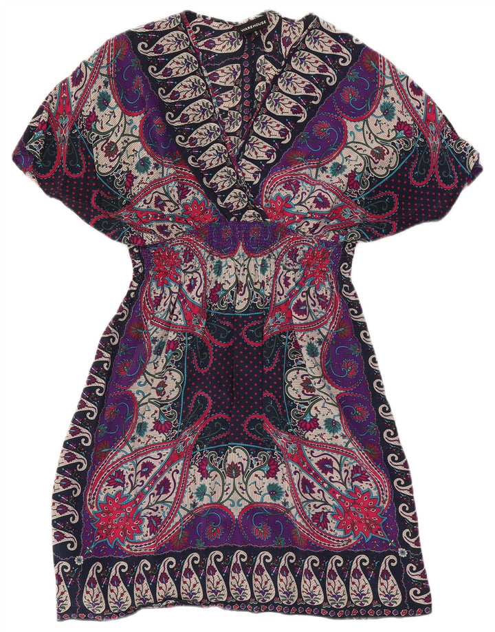 Warehouse Dame Kaftan Kjole UK 12 Medium Flerfarvet Paisley Silke