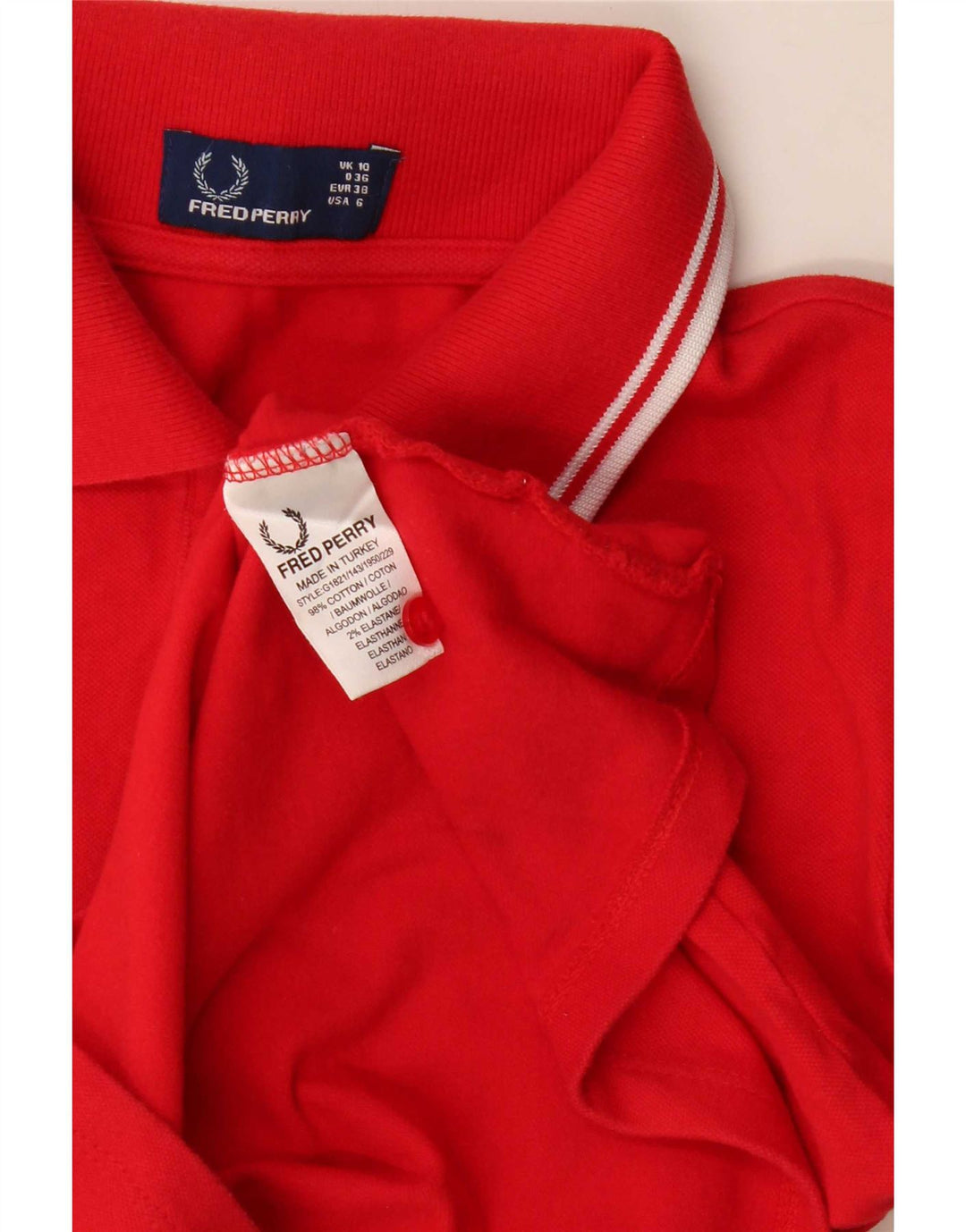 Fred Perry Dame Polo Shirt UK 10 Lille Rød Bomuld