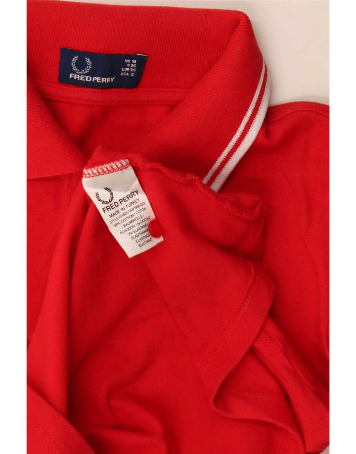 Fred Perry Dame Polo Shirt UK 10 Lille Rød Bomuld