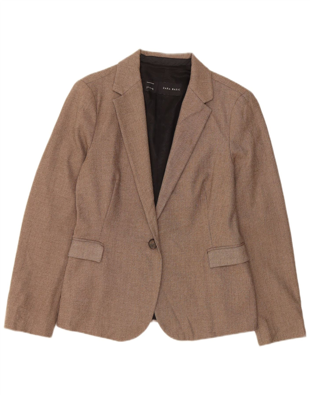 Zara Dame 1 Knap Blazer Jacket UK 14 Stor Brun Polyester