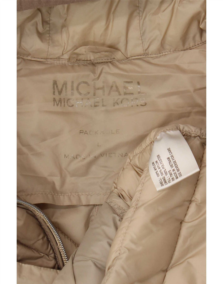 Michael Kors Dame Hætte Polstret Jakke UK 16 Stor Brun Nylon