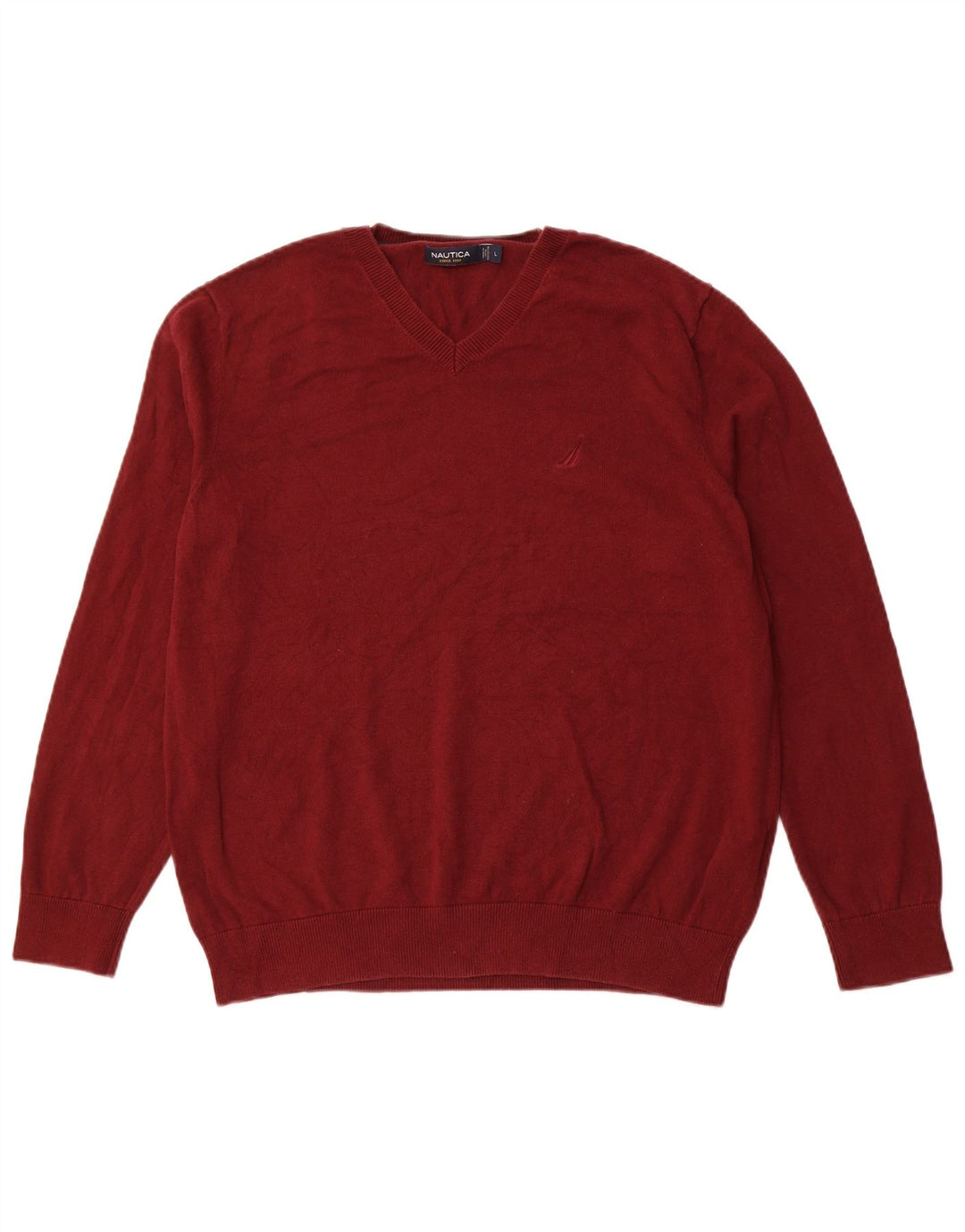 NAUTICA Herre V-hals sweater Stor rødbrun bomuld