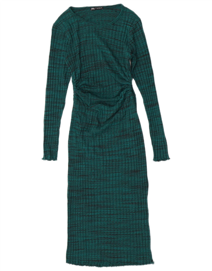 Zara Dame Jumper Dress UK 12 Medium Grøn Stribet