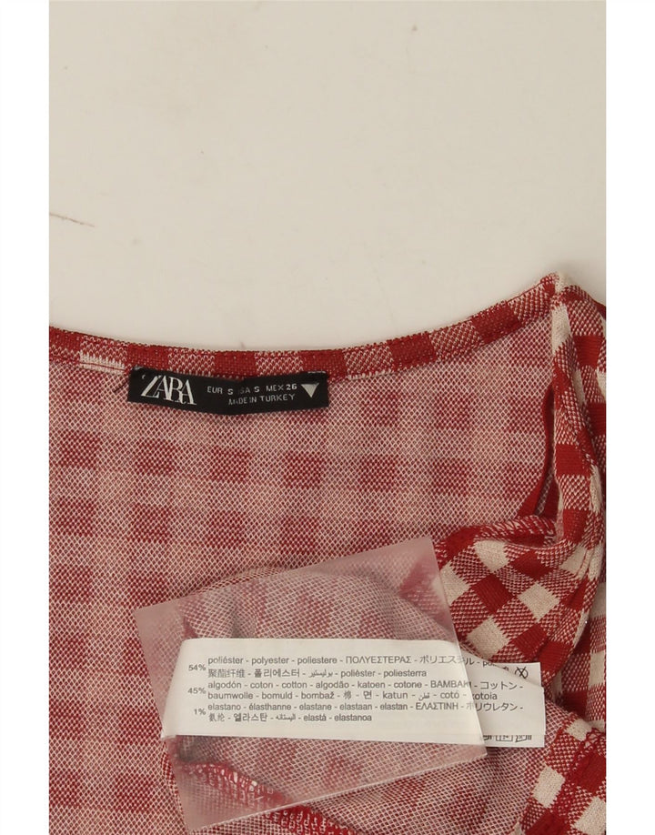 Zara Dame A-Line Kjole UK 8 Lille Rød Gingham Polyester