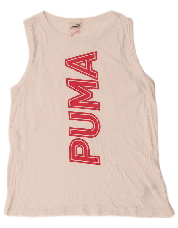 Puma Kvinder Oversized grafisk Vest Top UK 10 Small White Bomuld