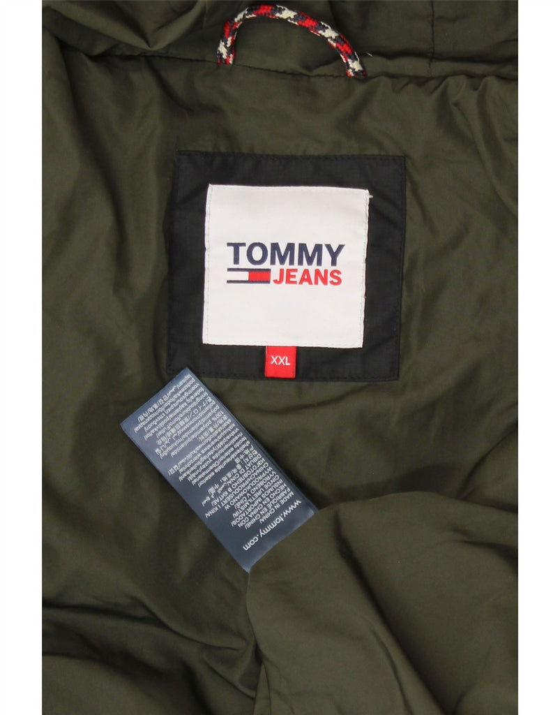 TOMMY HILFIGER Mens Graphic Hooded Padded Coat UK 44 2XL Black Polyamide Vintage Tommy Hilfiger and Second-Hand Tommy Hilfiger from Messina Hembry 