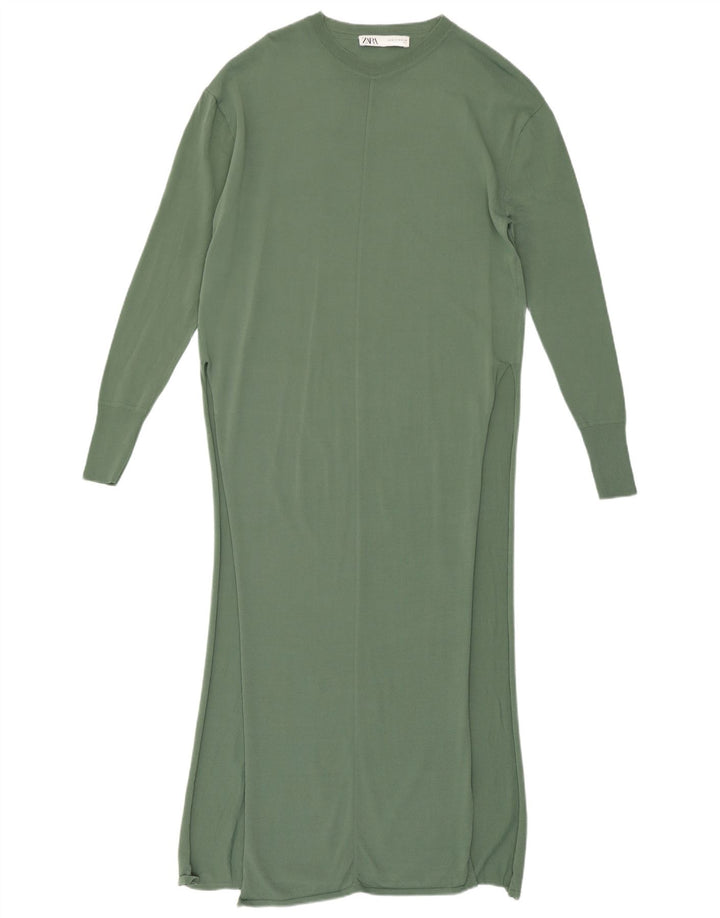 Zara Dame Maxi Dress UK 12 Medium Green Viscose