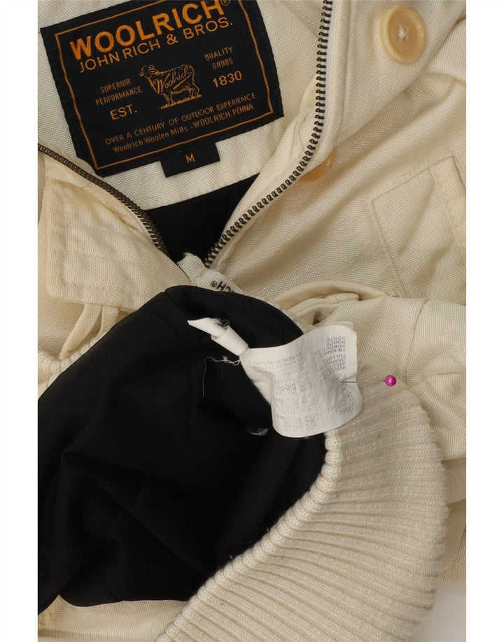 Woolrich Polstret Bomberjakke med hætte til kvinder UK 14 Medium Off White Nylon