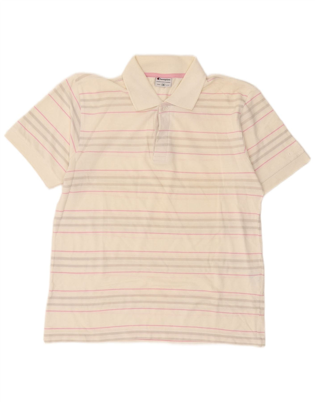 Champion herre poloshirt Medium hvid stribet bomuld